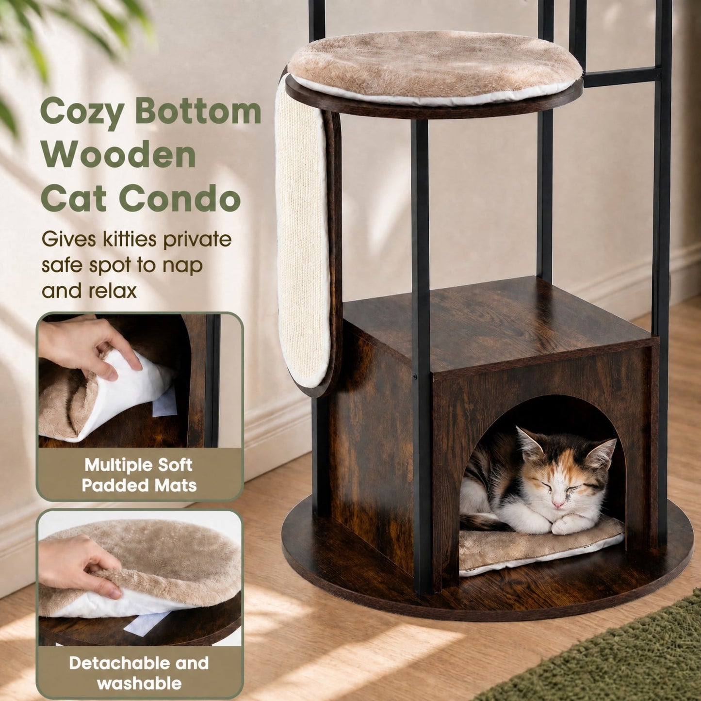 183 CM Tall Modern Cat Tree Tower with Top Perch Platforms and Removable Washable Mats-Brown