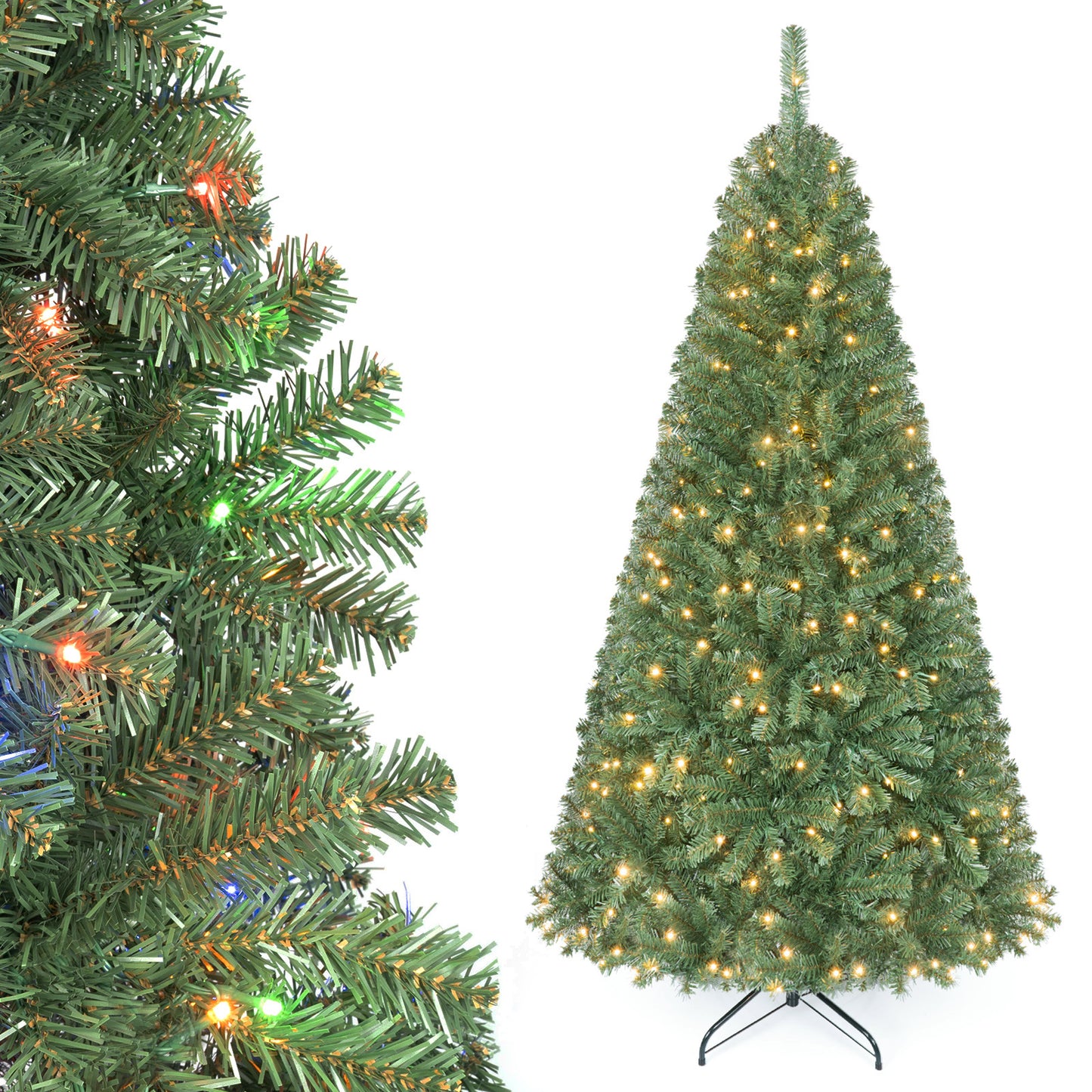 183 cm Artificial Christmas Tree with Branch Tips and LED Lights for Indoor
