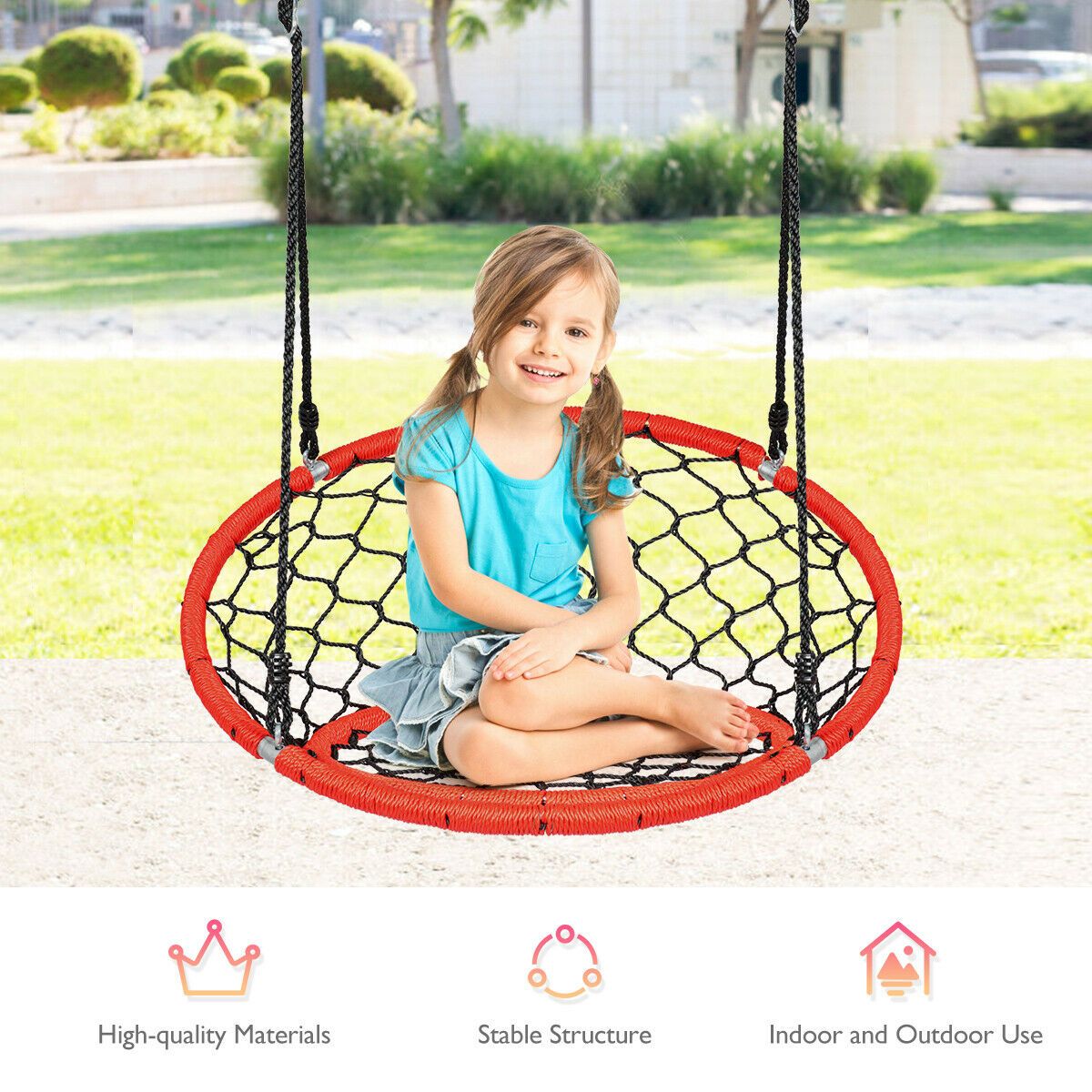 Web Net Hanging Swing Chair Tree Set-Orange