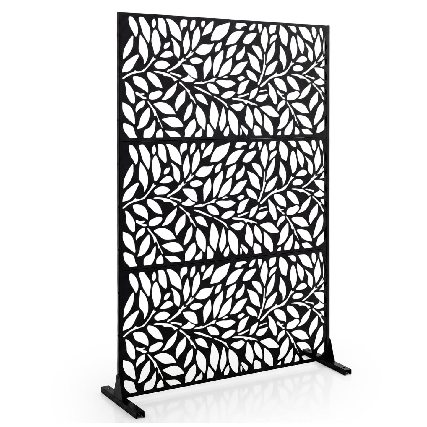 183cm H Metal Outdoor Privacy Screen with Rustproof and Freestanding Louvered Fence Panel for Patio-Black