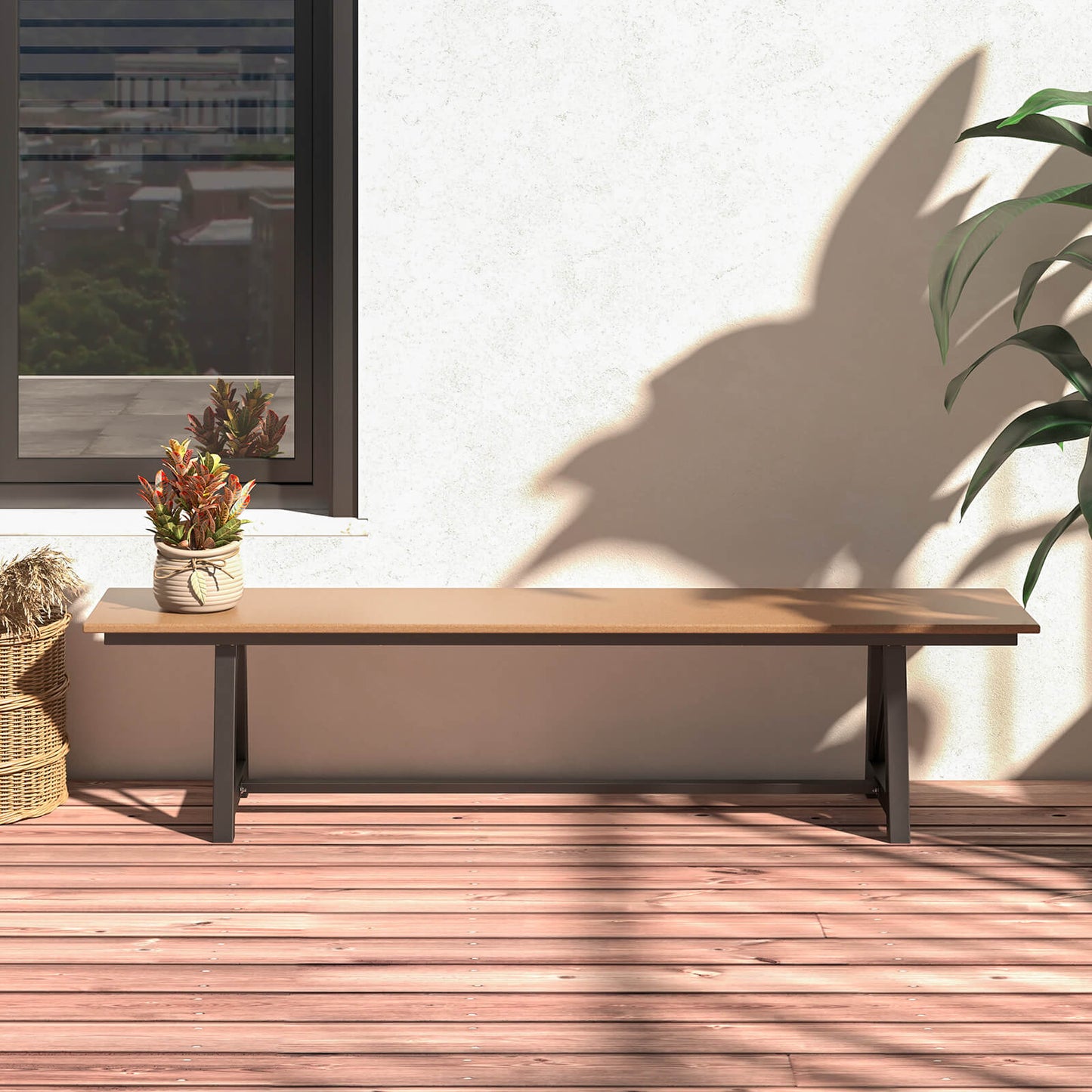 183cm Patio Long Bench with Weatherproof HDPE Seat for 4 People-Brown