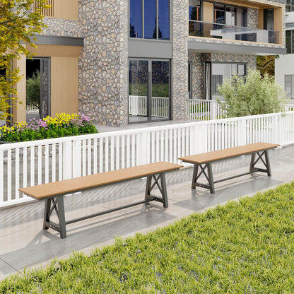 183cm Patio Long Bench with Weatherproof HDPE Seat for 4 People-Brown