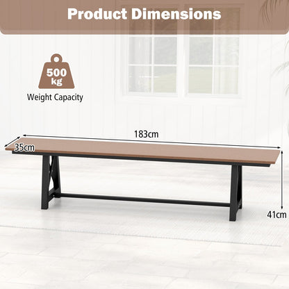 183cm Patio Long Bench with Weatherproof HDPE Seat for 4 People-Brown