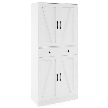 183cm Tall Kitchen Pantry with 4 Barn Doors and 3 Adjustable Shelves-White