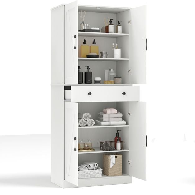 183cm Tall Kitchen Pantry with 4 Barn Doors and 3 Adjustable Shelves-White