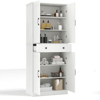183cm Tall Kitchen Pantry with 4 Barn Doors and 3 Adjustable Shelves-White