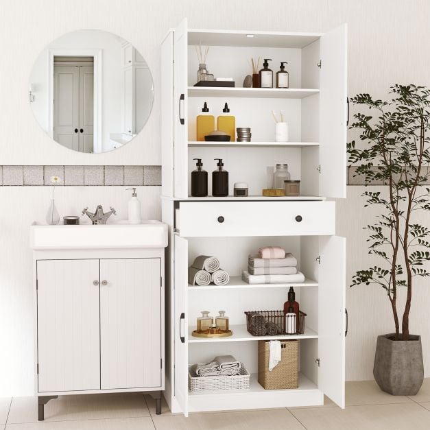 183cm Tall Kitchen Pantry with 4 Barn Doors and 3 Adjustable Shelves-White
