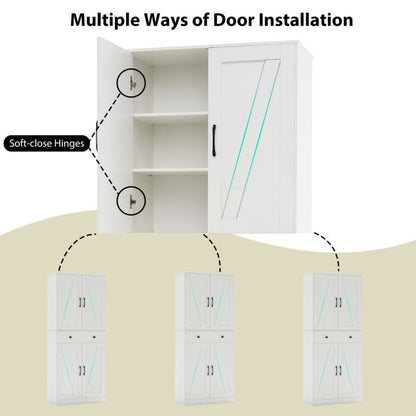 183cm Tall Kitchen Pantry with 4 Barn Doors and 3 Adjustable Shelves-White