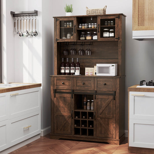 184cm Coffee Bar Cabinet Sideboard Cupboard with Wine Bottle Rack-Brown