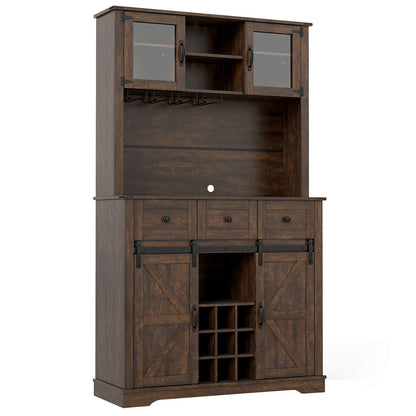 184cm Coffee Bar Cabinet Sideboard Cupboard with Wine Bottle Rack-Brown