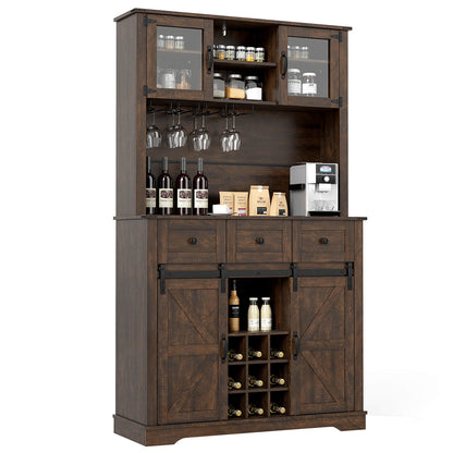 184cm Coffee Bar Cabinet Sideboard Cupboard with Wine Bottle Rack-Brown