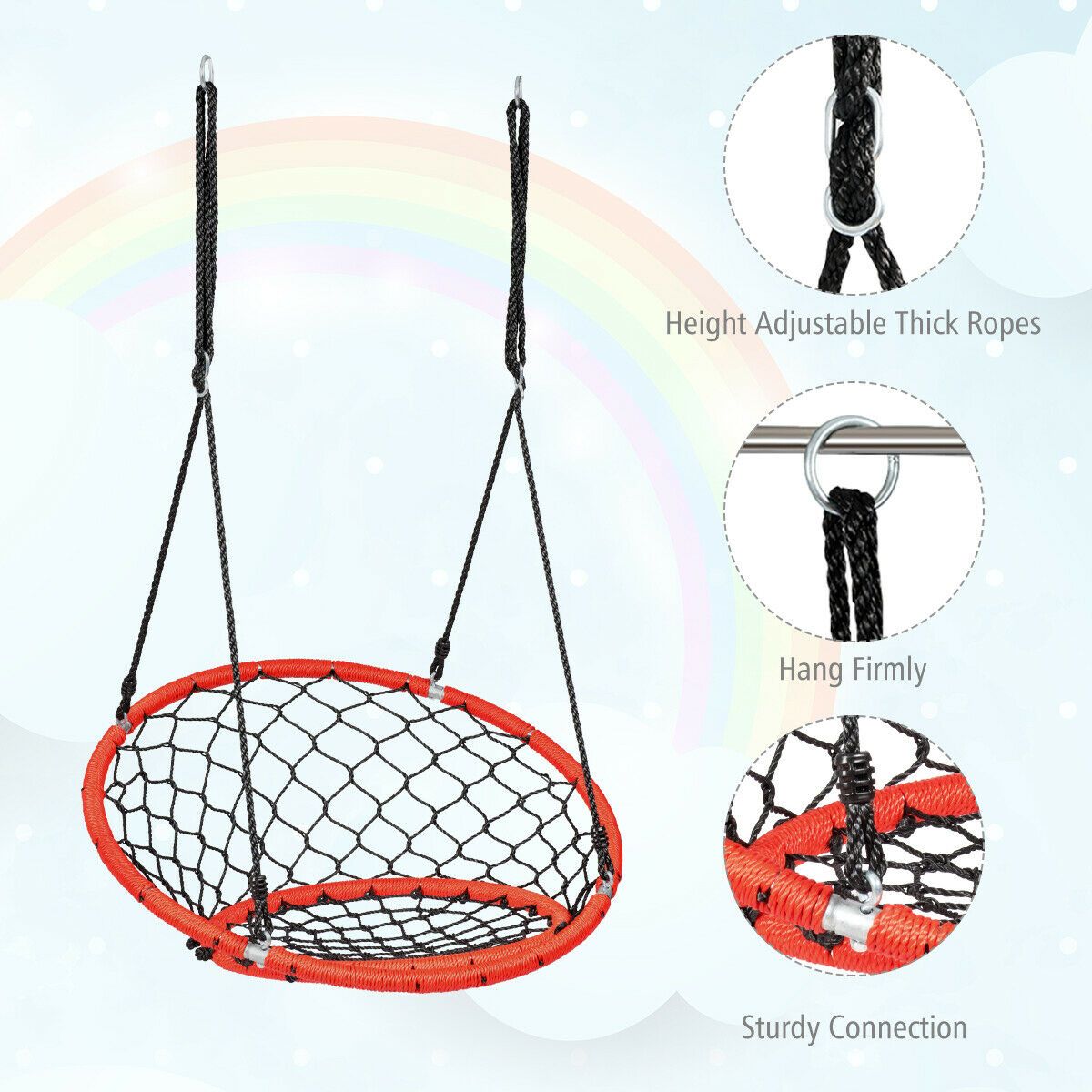 Web Net Hanging Swing Chair Tree Set-Orange