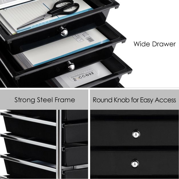 10 Drawers Mobile Storage Trolley with 4 Wheels for Beauty-Black