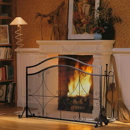 Single Panel Fireplace Screen with Metal Mesh for Baby or Pet Safe