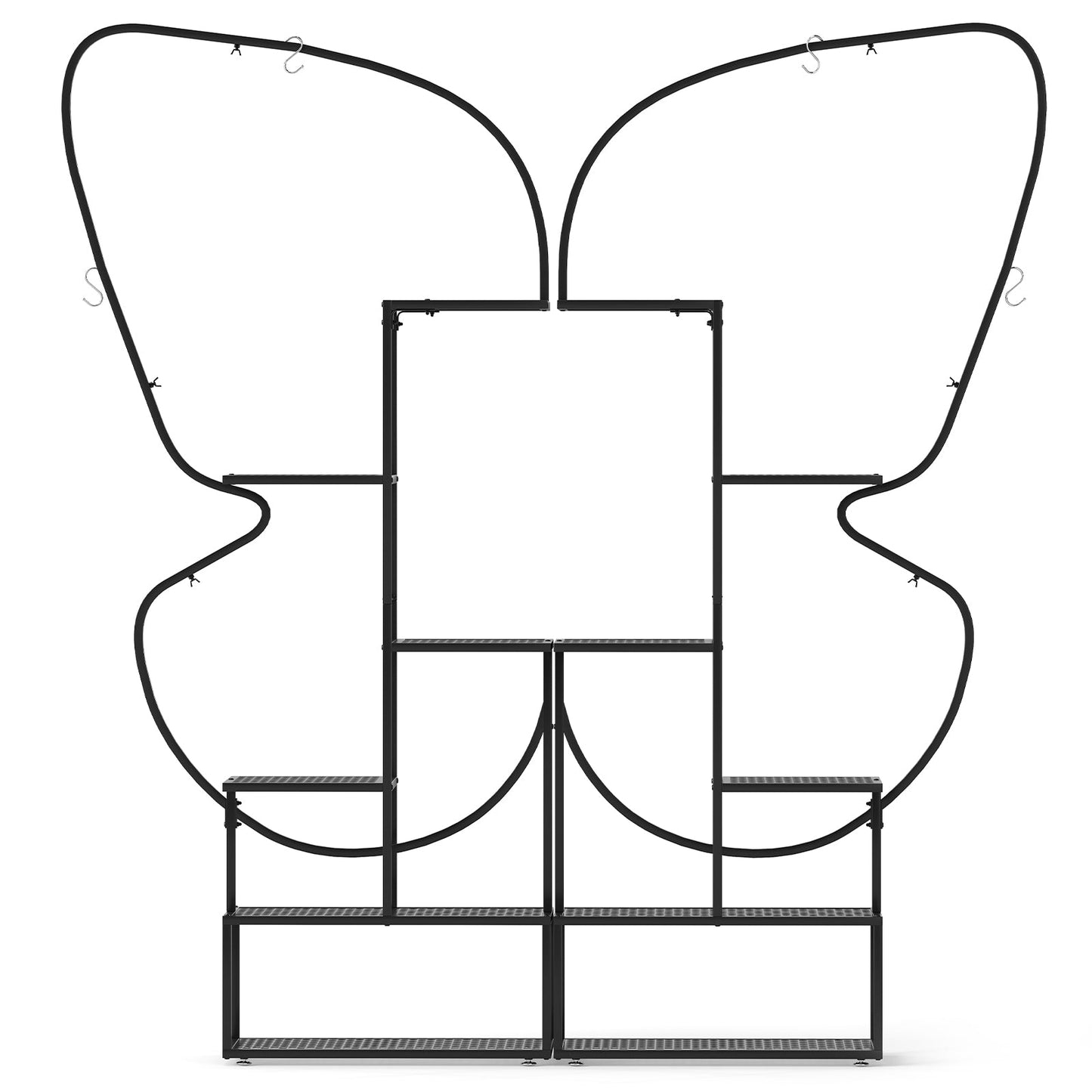185 cm Tall Butterfly-Shaped 6-Tier Flowerpot Shelf-Black