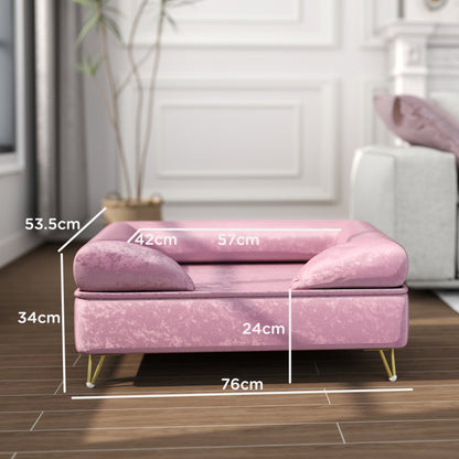 أريكة PawHut Cat Sofa للحيوانات الأليفة مع مسند ظهر قابل للإزالة، ووسادة ناعمة، وغطاء قابل للغسل، للكلاب الصغيرة والمتوسطة الحجم، باللون الوردي