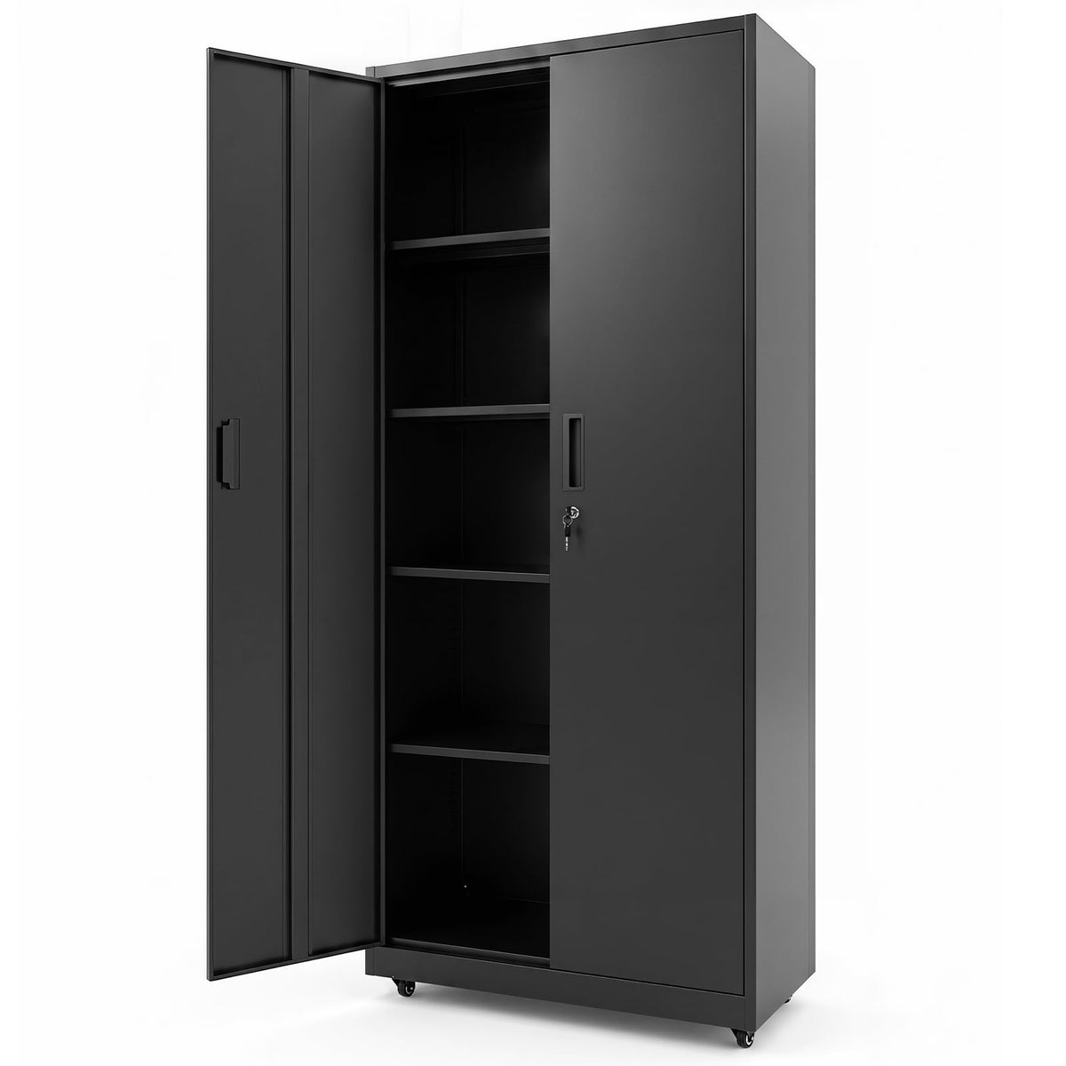186cm Rolling File Cabinet with Adjustable Shelves and 4 Lockable Wheels for Office-Black