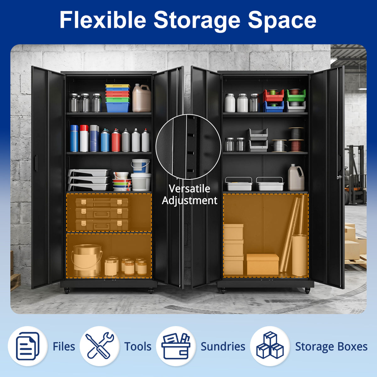186cm Rolling File Cabinet with Adjustable Shelves and 4 Lockable Wheels for Office-Black