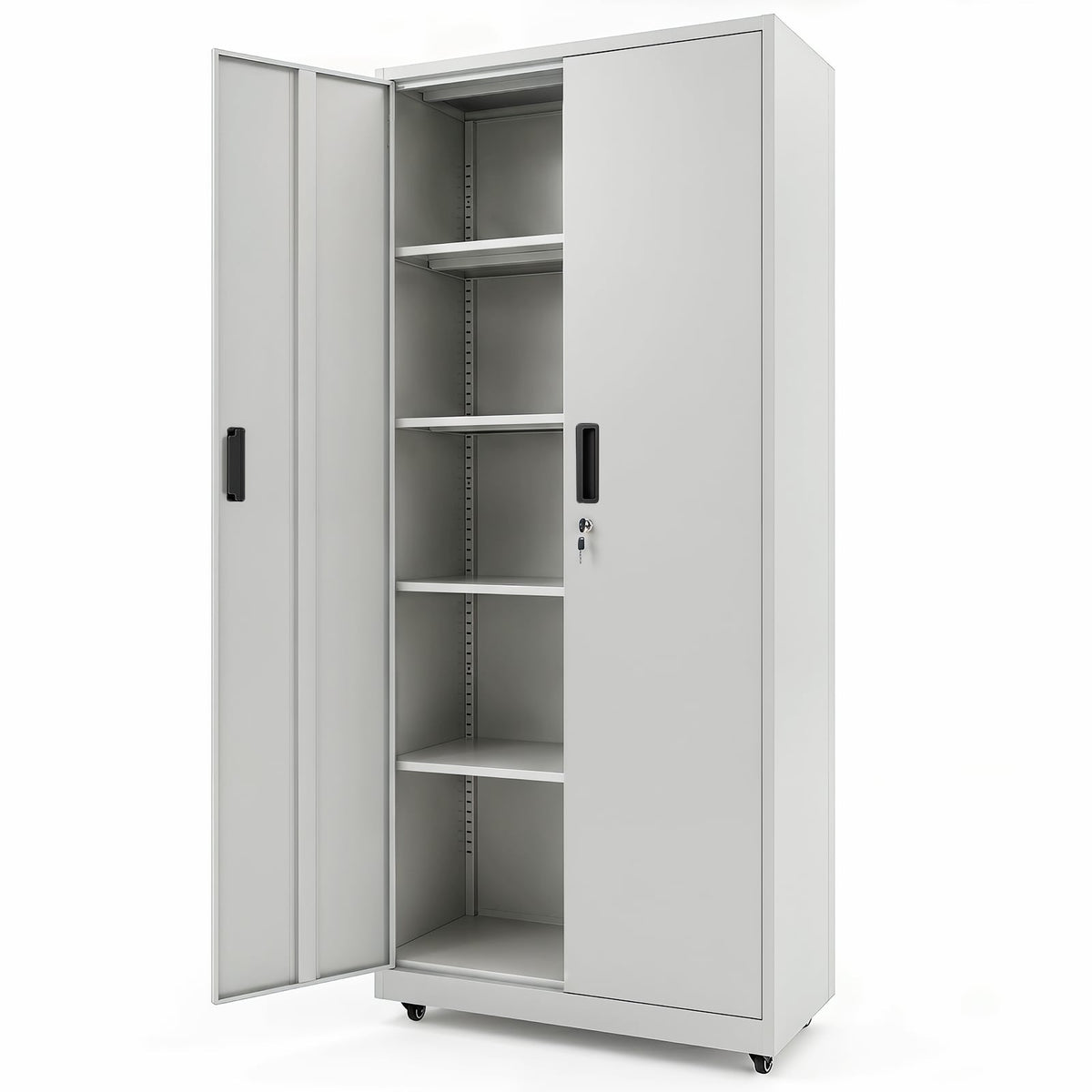 186cm Rolling File Cabinet with Adjustable Shelves and 4 Lockable Wheels for Office-Grey
