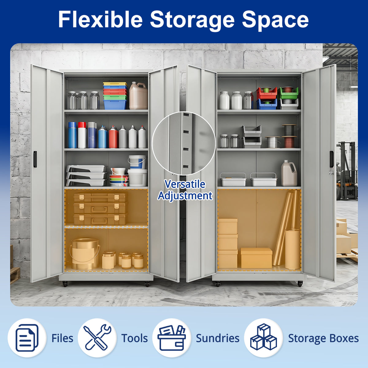 186cm Rolling File Cabinet with Adjustable Shelves and 4 Lockable Wheels for Office-Grey