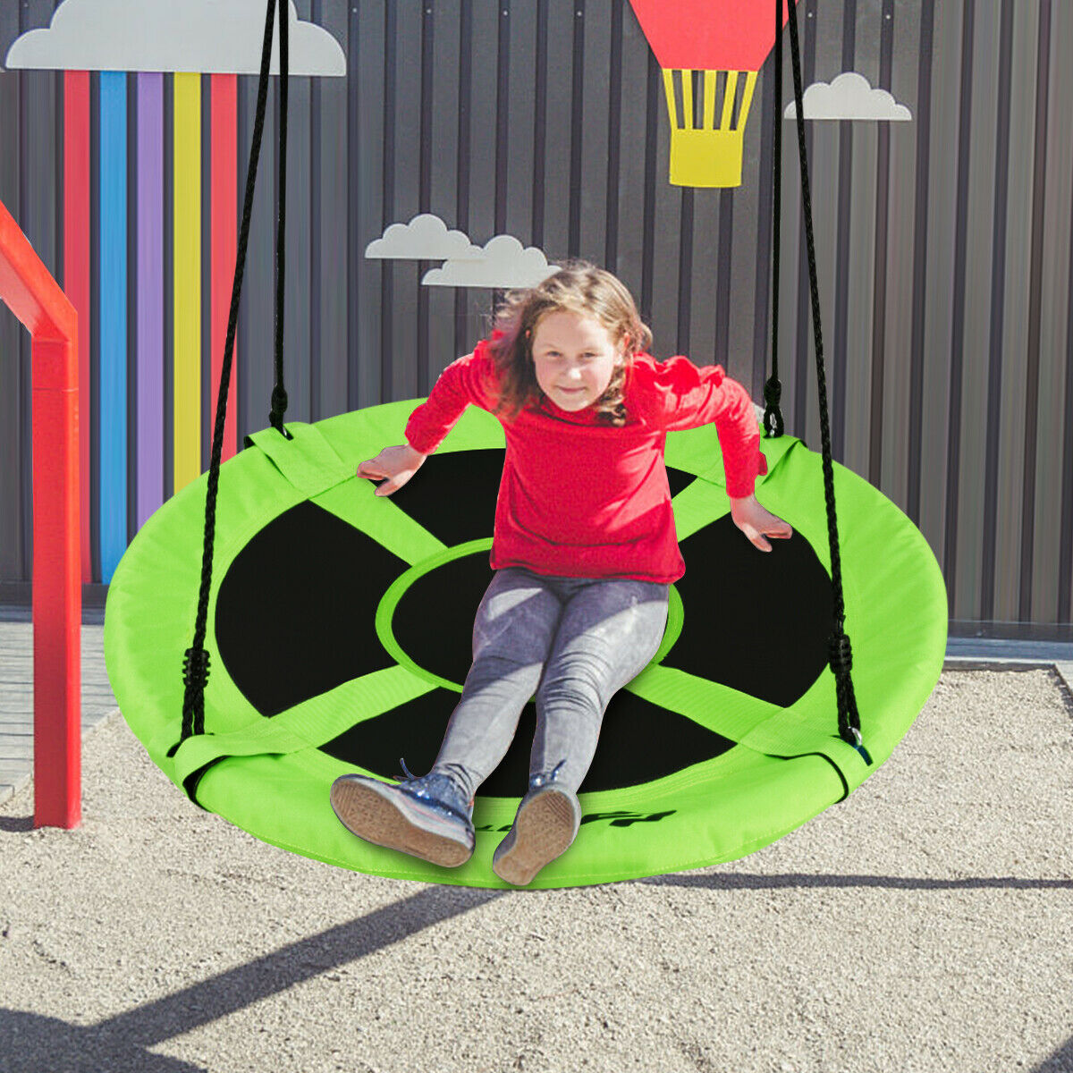 100cm Children Flying Saucer Tree Swing with Adjustable Rope-Green