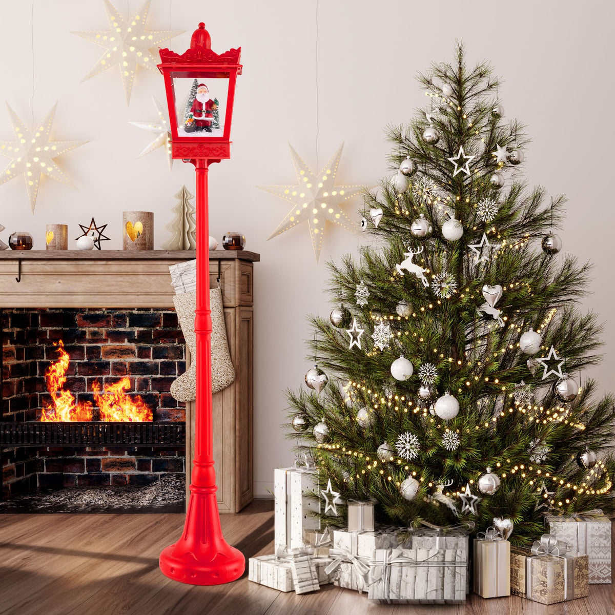 188 cm Christmas Streetlamp Plug-in Musical Lamp Post with LED Lights-Red