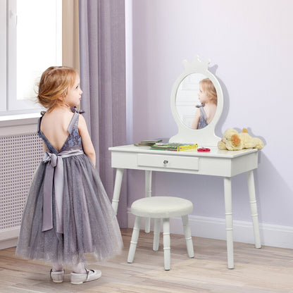Child's Dressing Table and Cushioned Stool Set-White