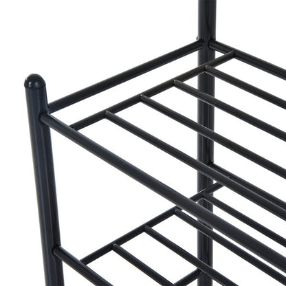 18 Hook Metal Frame Hallway Coat Hanger W/ 3 Tier Shoe Storage Black