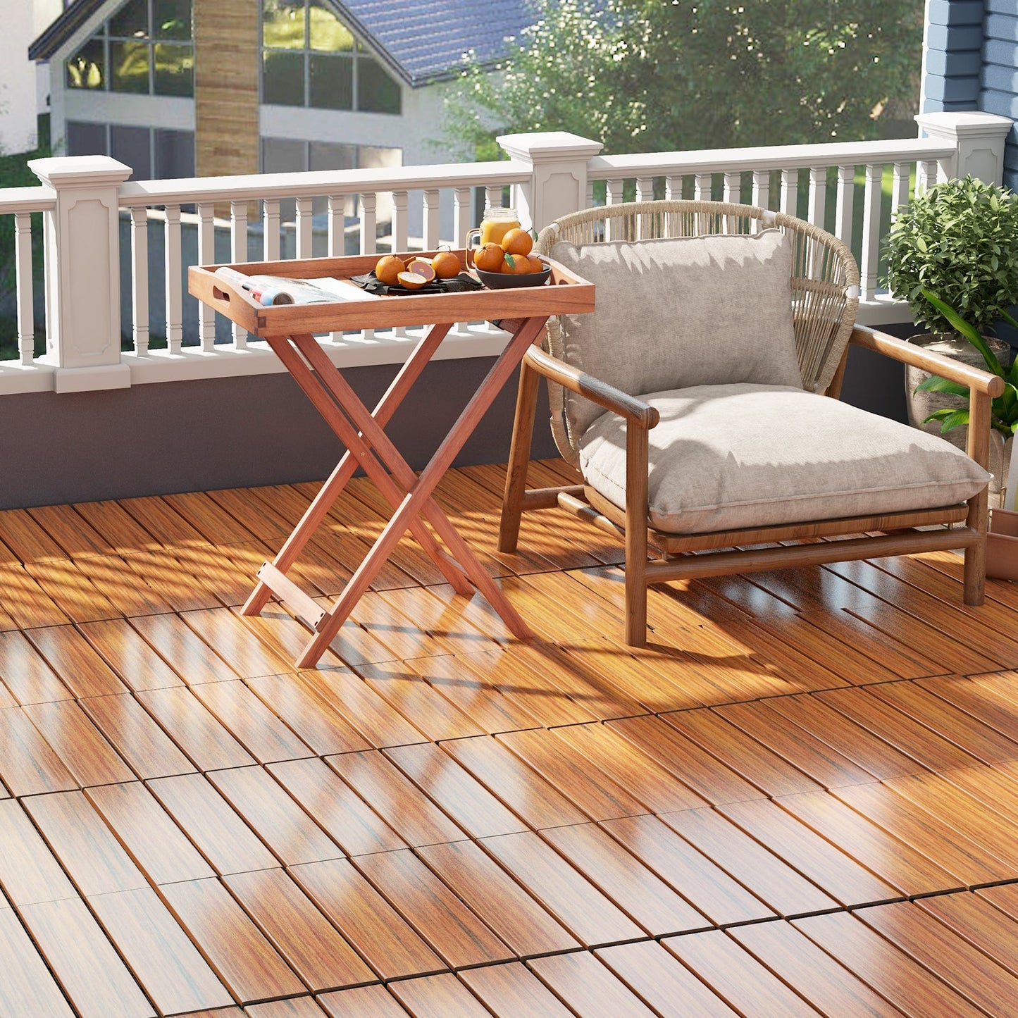 18 Pieces Interlocking Deck Tiles Waterproof Outdoor Flooring Covering-Brown