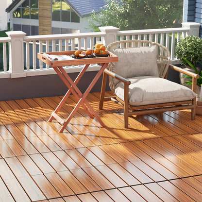 18 Pieces Interlocking Deck Tiles Waterproof Outdoor Flooring Covering-Brown