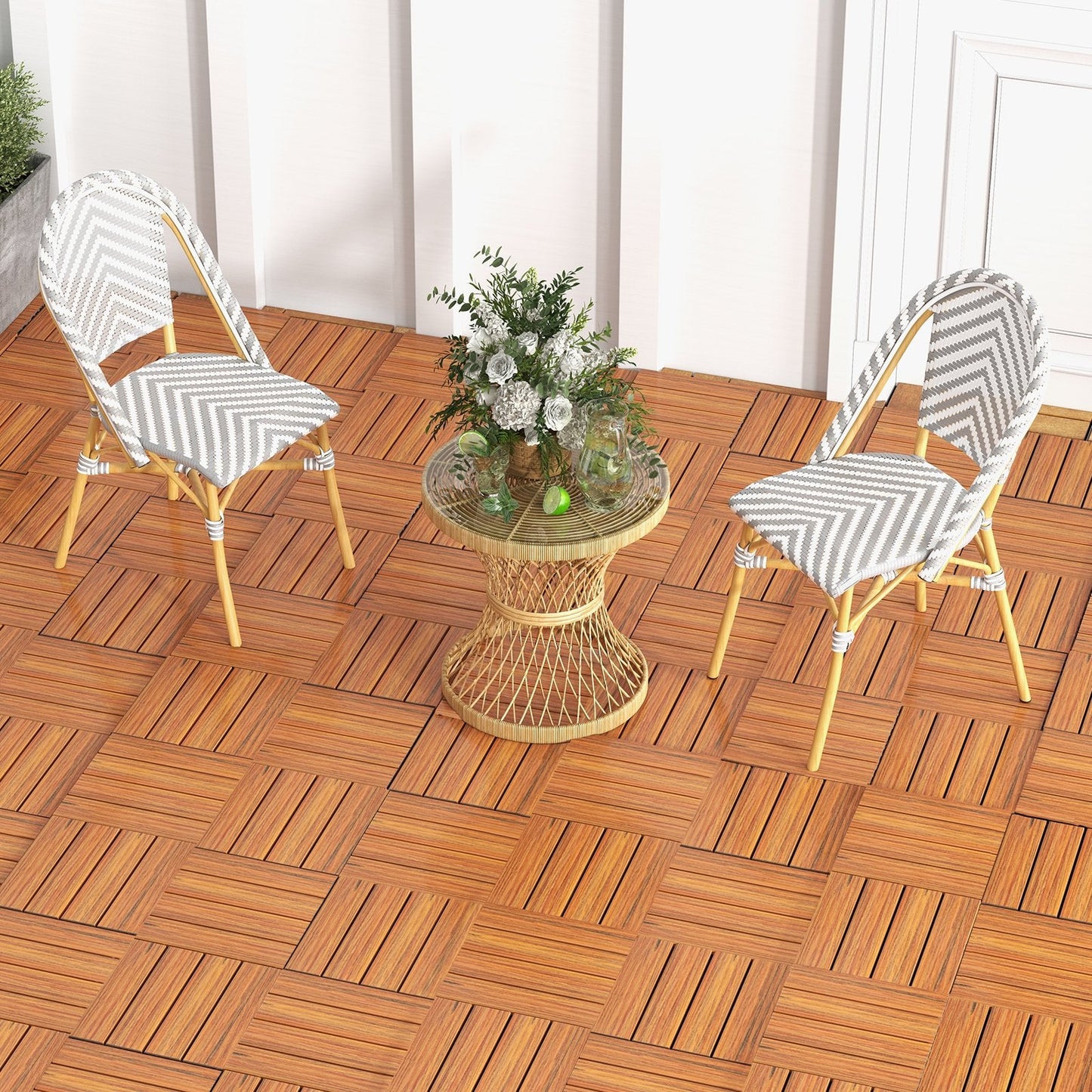 18 Pieces Interlocking Deck Tiles Waterproof Outdoor Flooring Covering-Brown