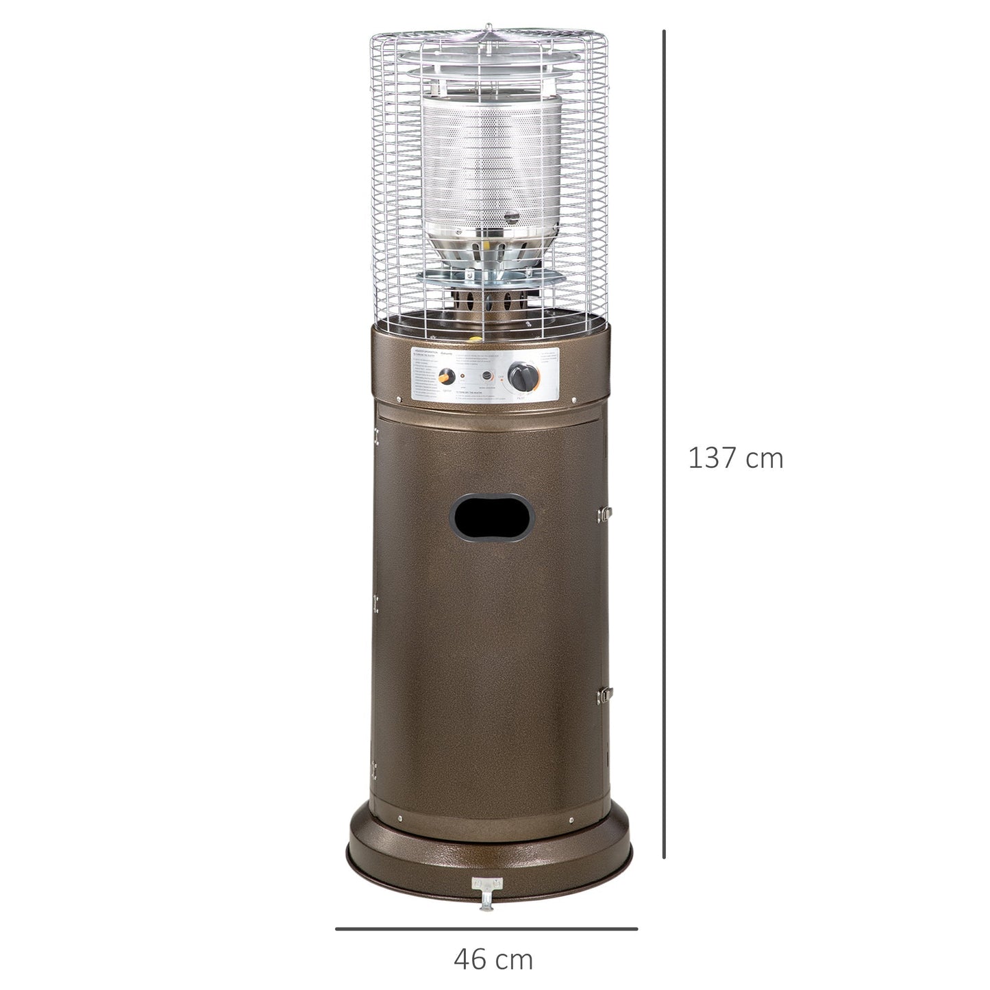 11KW Patio Bullet Heater Gas Glass Tube Electronic Ignition Floor Standing Stainless Steel Garden Outdoor 137Hcm