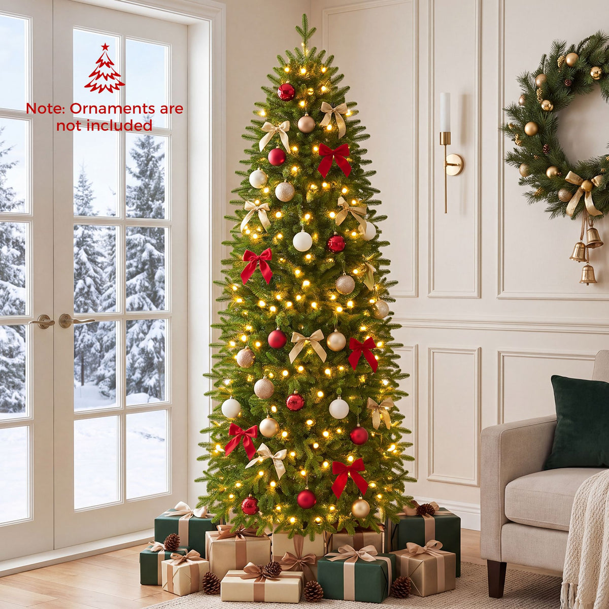 190 CM Prelit Pencil Christmas Tree with 719 Branch Tips and 220 Lights-M