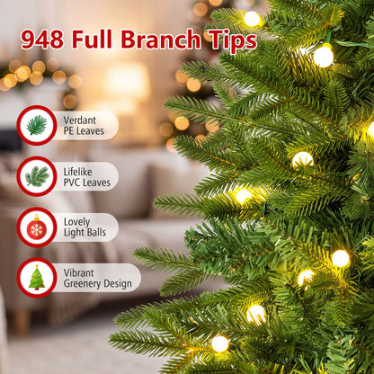 190 CM Prelit Pencil Christmas Tree with 719 Branch Tips and 220 Lights-M