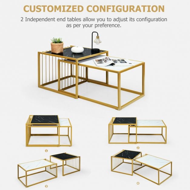 Modern Coffee Nesting Table Set Waterproof Faux Marble