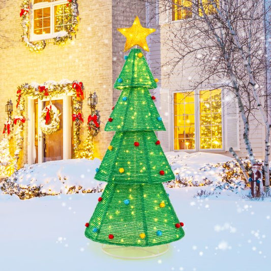 190 CM Lighted Collapsible Christmas Tree with 200 LED Warm Light