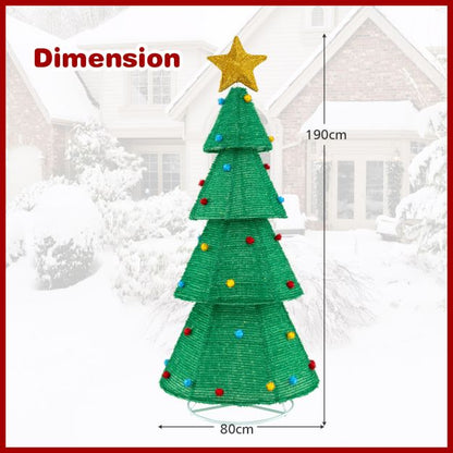 190 CM Lighted Collapsible Christmas Tree with 200 LED Warm Light