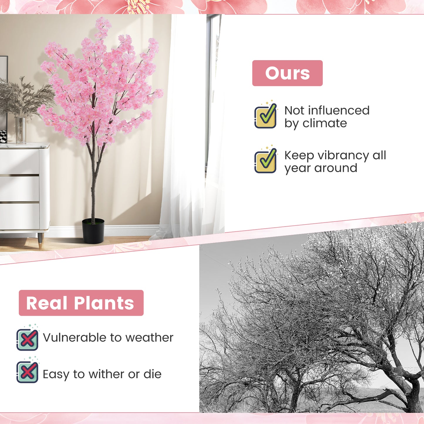 190cm Tall Artificial Cherry Blossom Tree