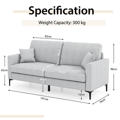 191cm Wide Upholstered Loveseat Sofa with Armrest and Pillows-Grey