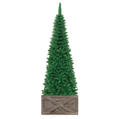 195 CM Artificial Christmas Tree with Wood Collar and 706 Full Branch Tips