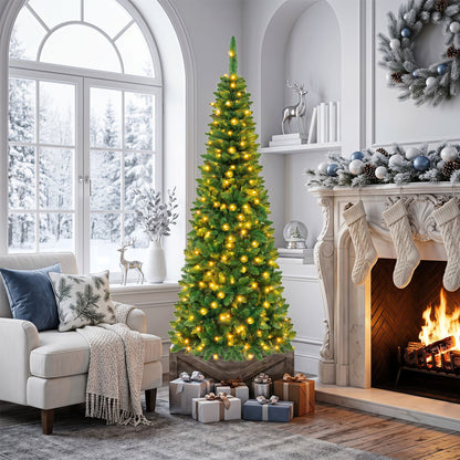 195 CM Artificial Christmas Tree with Wood Collar and 706 Full Branch Tips