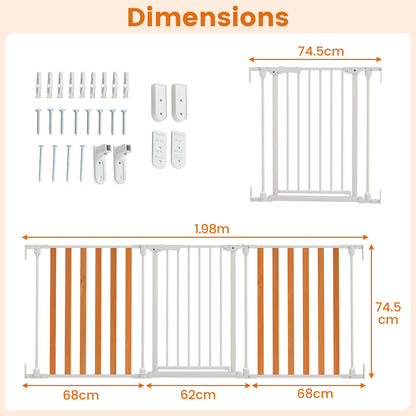 198 CM Extra Wide Configurable Baby Gate 3-Panel Indoor Wood Metal Pet Gate-Natural & White