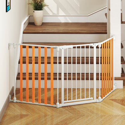 198 CM Extra Wide Configurable Baby Gate 3-Panel Indoor Wood Metal Pet Gate-Natural & White