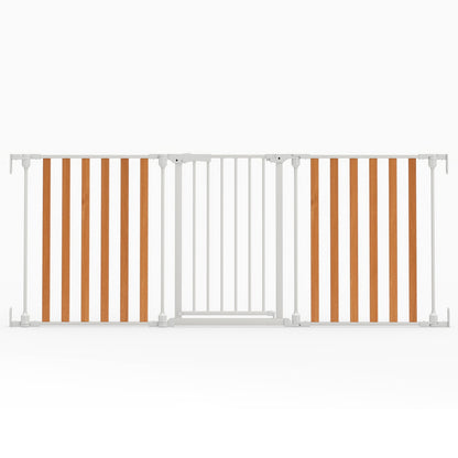198 CM Extra Wide Configurable Baby Gate 3-Panel Indoor Wood Metal Pet Gate-Natural & White