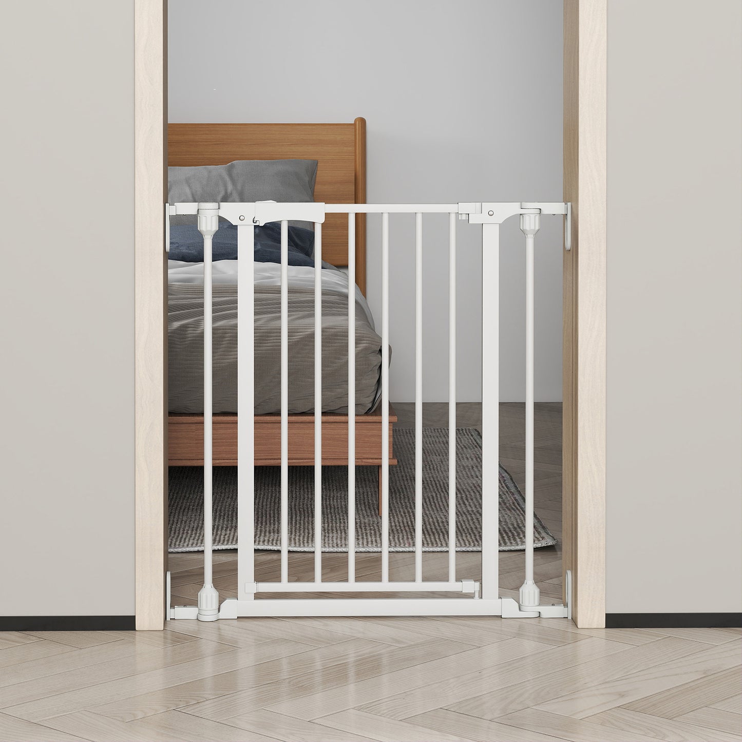 198 CM Extra Wide Configurable Baby Gate 3-Panel Indoor Wood Metal Pet Gate-Natural & White