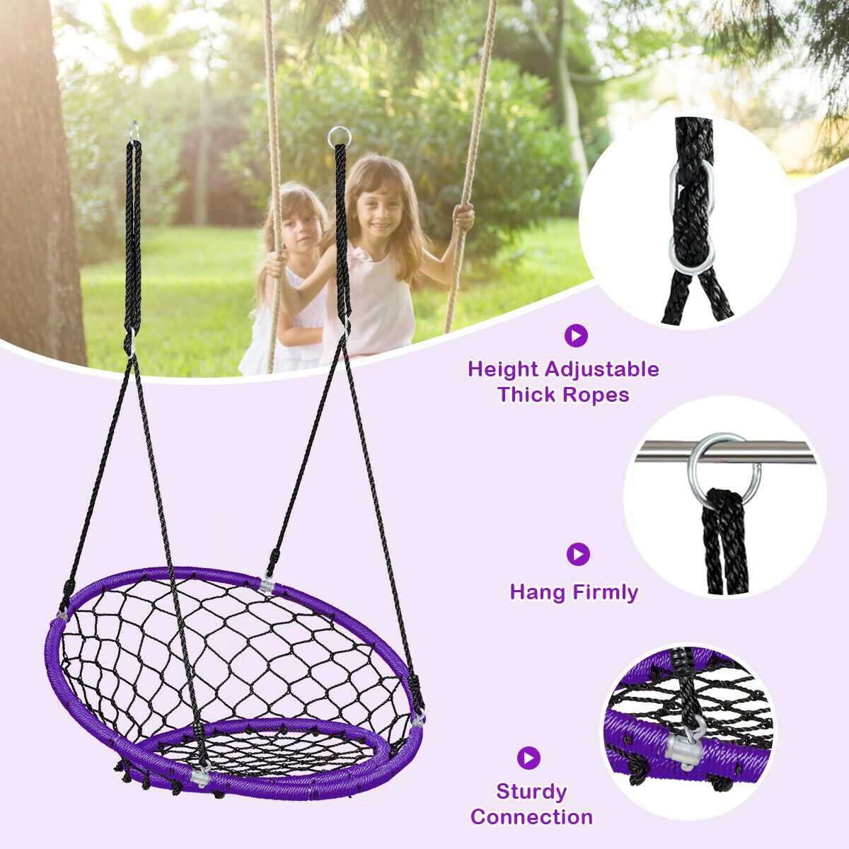 Web Net Hanging Swing Chair Tree Set-Purple