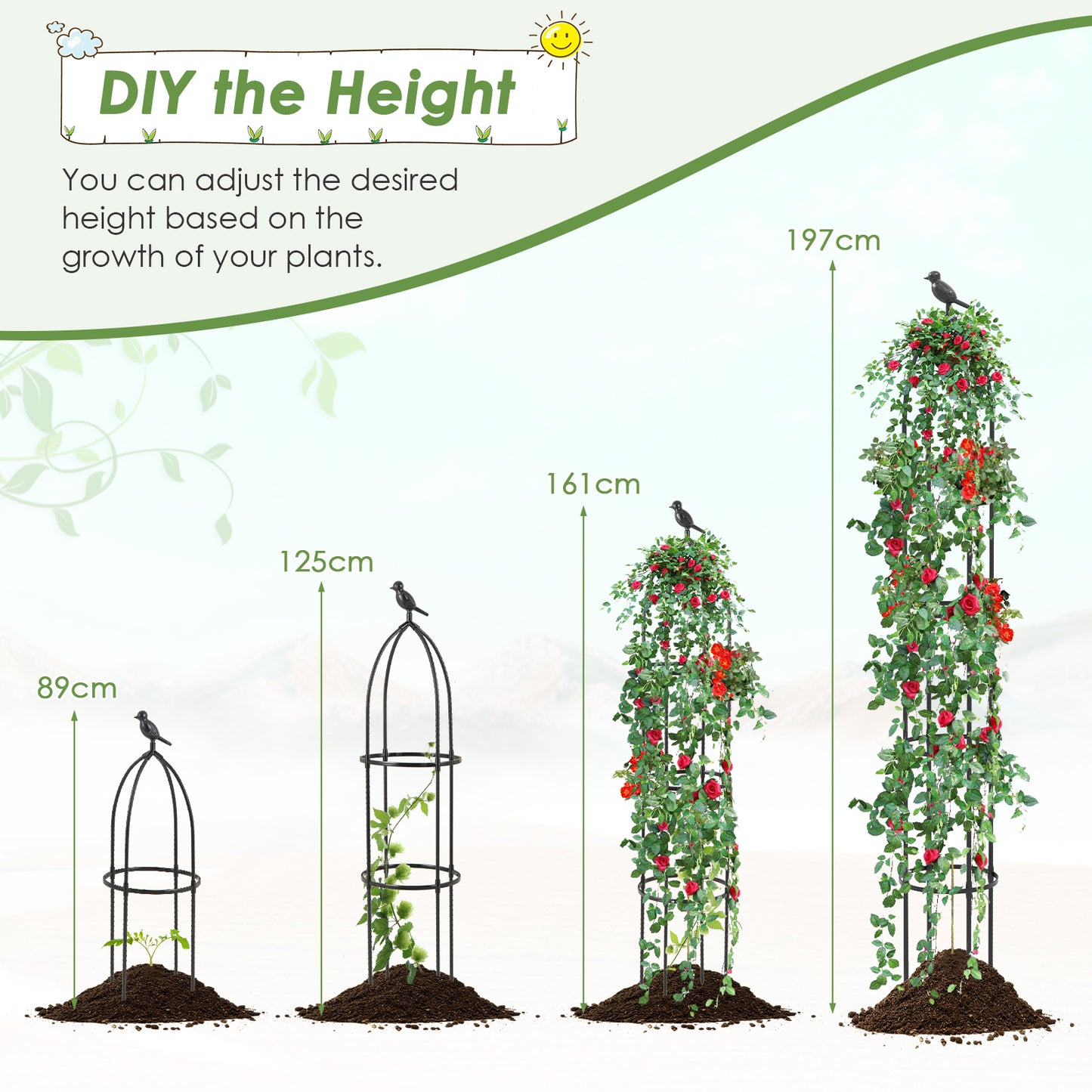 2-Pack 197 cm Garden Trellis for Climbing Plants-Black