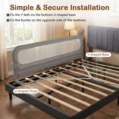 198 cm Long Adjustable Baby Bed Rail Guard with Extra Buckle-Grey