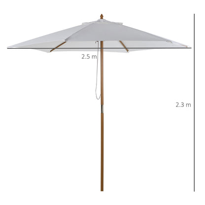 Outsunny 2.5m Patio Umbrella, Wood Garden Parasol, Sun Shade with 6 Ribs and Top Vent for Outdoor, White