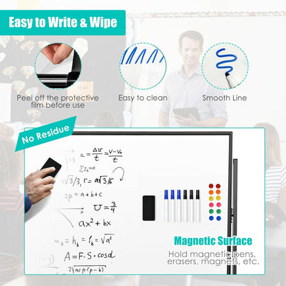Mobile Magnetic Double-Sized Whiteboard with 4 Lockable Wheels